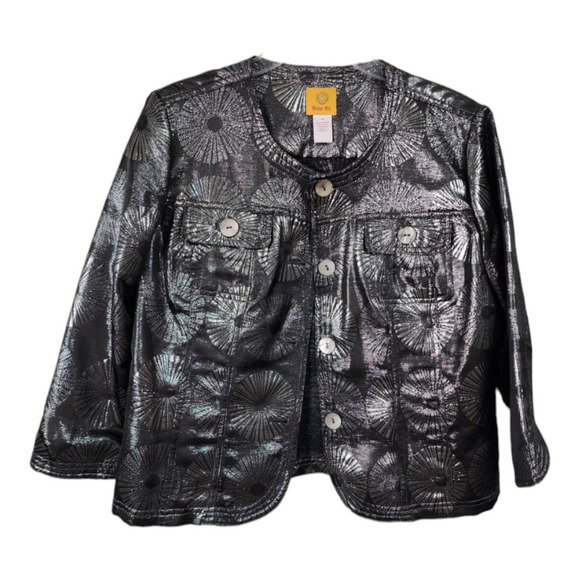 Ruby Rd Women's 3/4 Sleeve silver metallic jacket size 10 medium - Picture 2 of 8